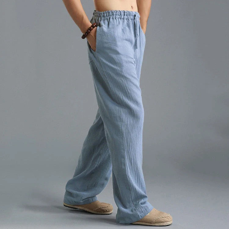 Men's breathable linen loose casual sports pants in various colors