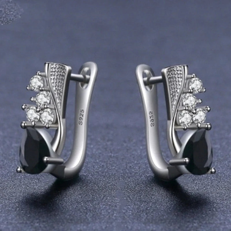 Elegant black drop-shaped rhinestone earrings for women, perfect for adding sparkle to any outfit.