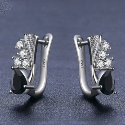 Elegant black drop-shaped rhinestone earrings for women, perfect for adding sparkle to any outfit.