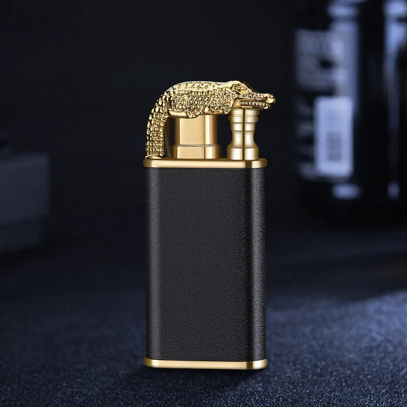 Metal dragon dolphin design double flame windproof lighter with blue jet fire