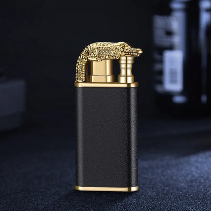 Metal dragon dolphin design double flame windproof lighter with blue jet fire