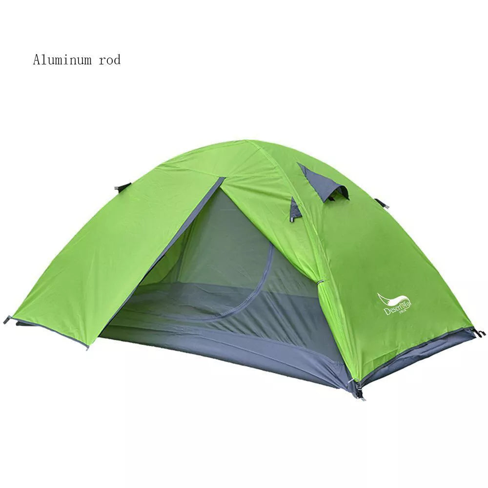 Double layer fiberglass 2-person waterproof camping tent with ventilating windows