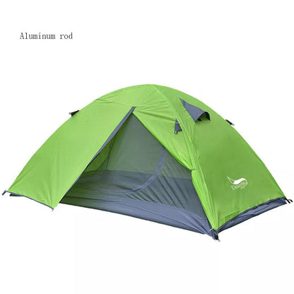 Double layer fiberglass 2-person waterproof camping tent with ventilating windows