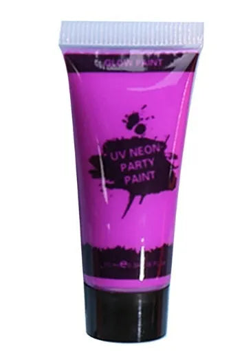 25ml tube of neon face paint in bright colours, showing non-toxic, washable gouache for skin art
