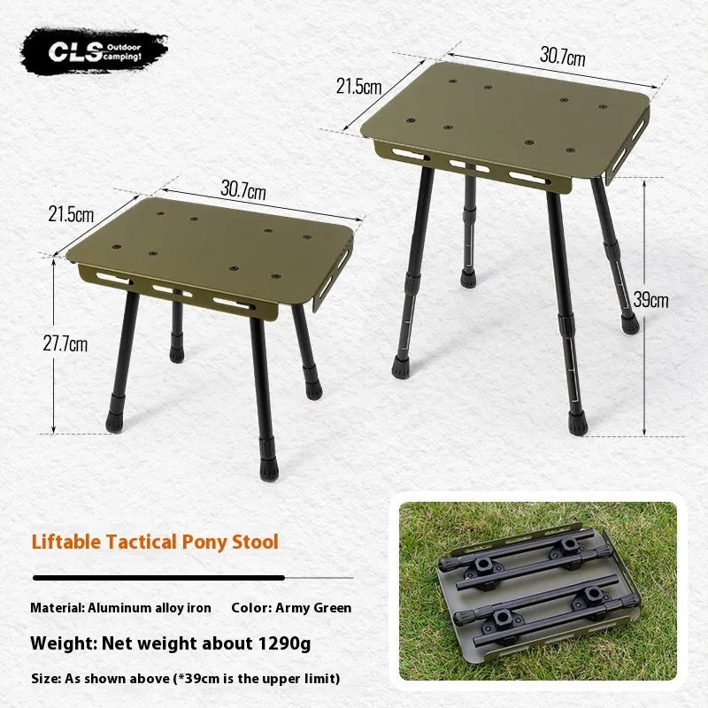 CLS aluminium folding camping stool converted into a small table with a green PU mat top