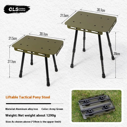 CLS aluminium folding camping stool converted into a small table with a green PU mat top
