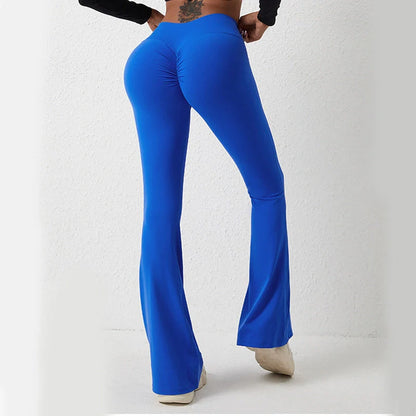 High waisted hip lift and wide leg fitness pants in various colors, perfect for workouts and casual wear.