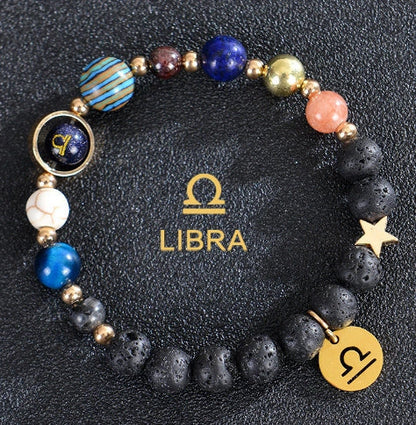 Stylish frosted stone beaded zodiac constellation bracelet for unisex wear