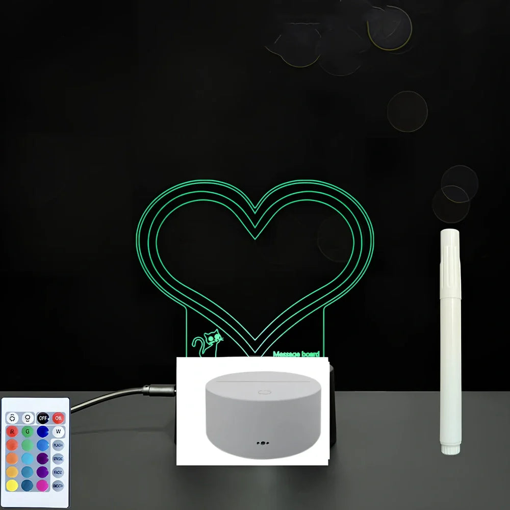 3D acrylic LED message board with touch controls showing illuminated writing on 3.5mm thick surface