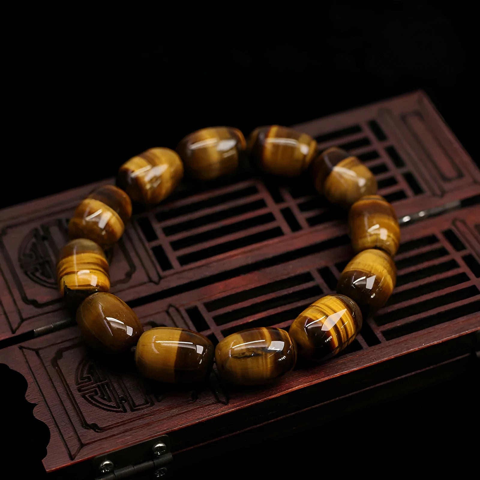 Natural Yellow Tiger Eye stone bracelet with ethnic style design and constellation patterning