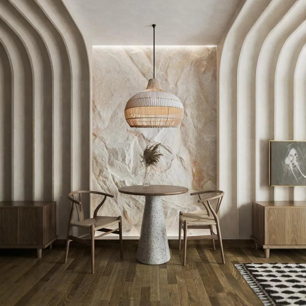 Rattan chandelier with 60cm diameter and woven design for living room lighting