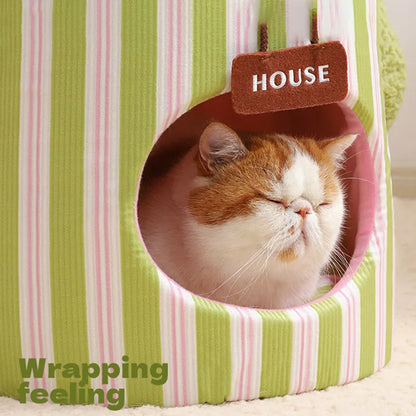 Cauliflower tree hole nest enclosed pet house for small dogs and cats in green colour