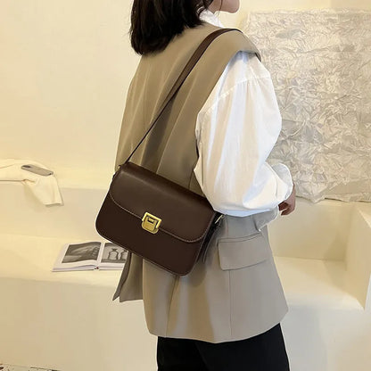Women's soft PU one-shoulder underarm square handbag in horizontal shape with cross-body strap