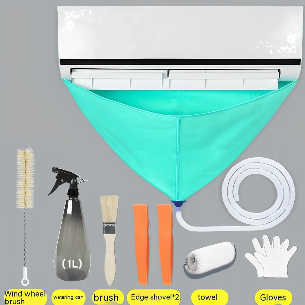 Air conditioner waterproof cover with cleaning tools set for outdoor unit protection