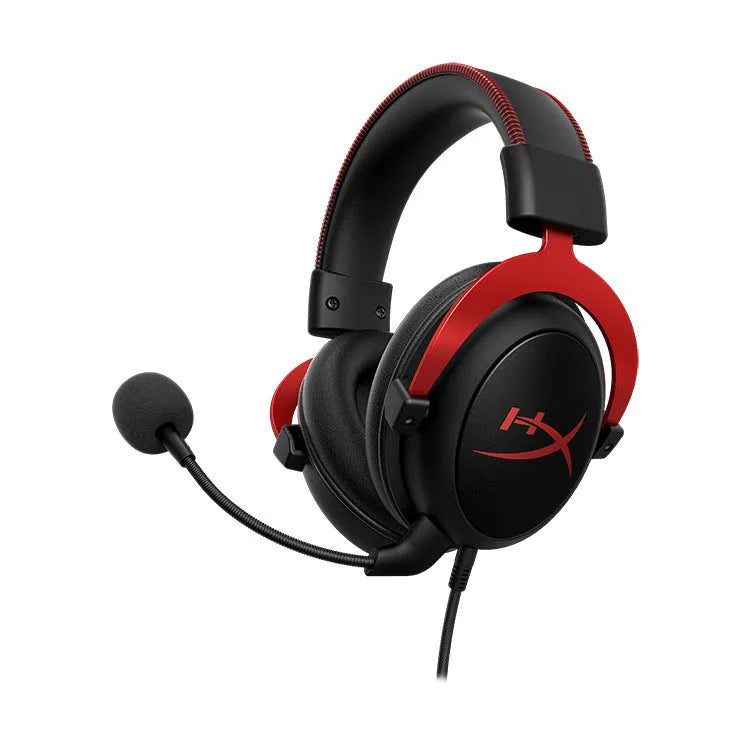 Wired gaming headset with detachable microphone in Hurricane 2 black red colour variant