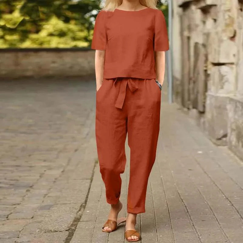 Stylish wide-leg cotton and linen jumpsuit for women in various solid colors