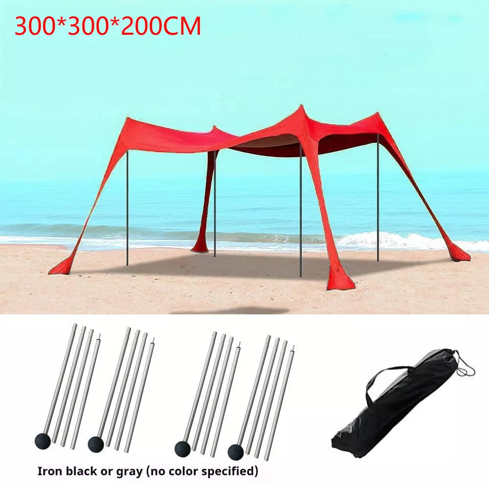Beach sun shade arbor with iron struts, perfect for outdoor activities