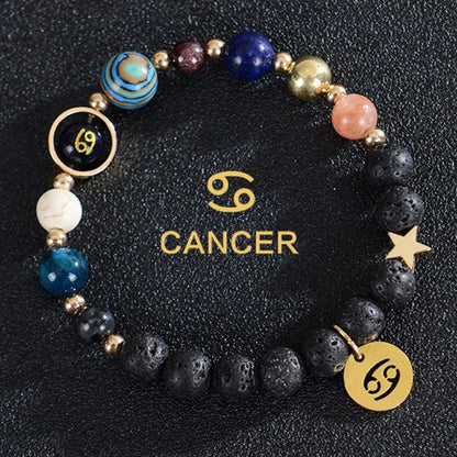 Stylish frosted stone beaded zodiac constellation bracelet for unisex wear