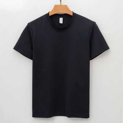 Men's solid colour antibacterial quick-dry short sleeve T-shirt on a hanger.