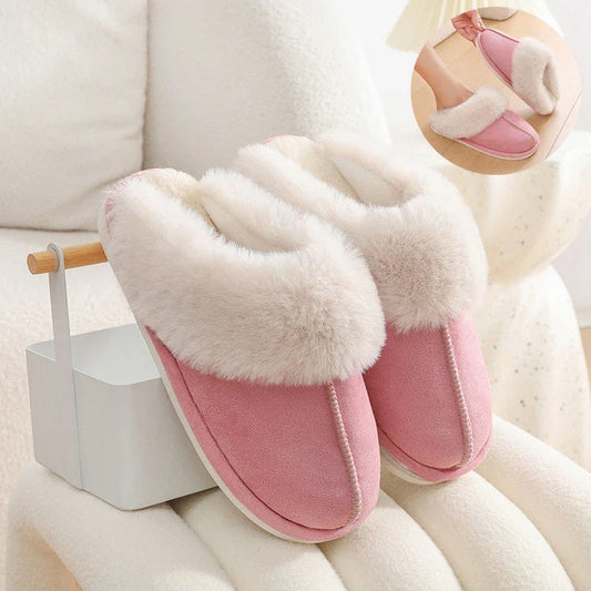 Cozy plush house slippers for women in various colors, featuring soft, warm, and non-slip design