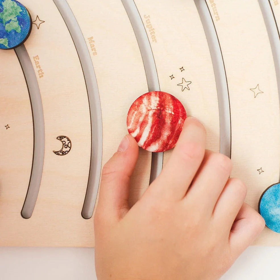 Children's wooden solar system puzzle, 20x15cm assembled, laser-cut pieces in colour box packaging