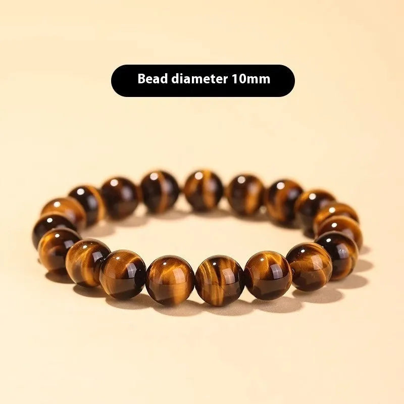 Single-circle beaded Buddha bracelet with tigereye Dzi stone, showing bead size options.