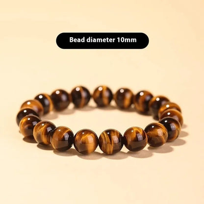Single-circle beaded Buddha bracelet with tigereye Dzi stone, showing bead size options.
