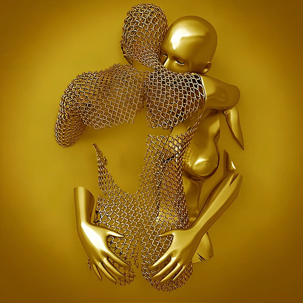 Square frameless canvas painting with geometric abstraction pattern in modern interior setting