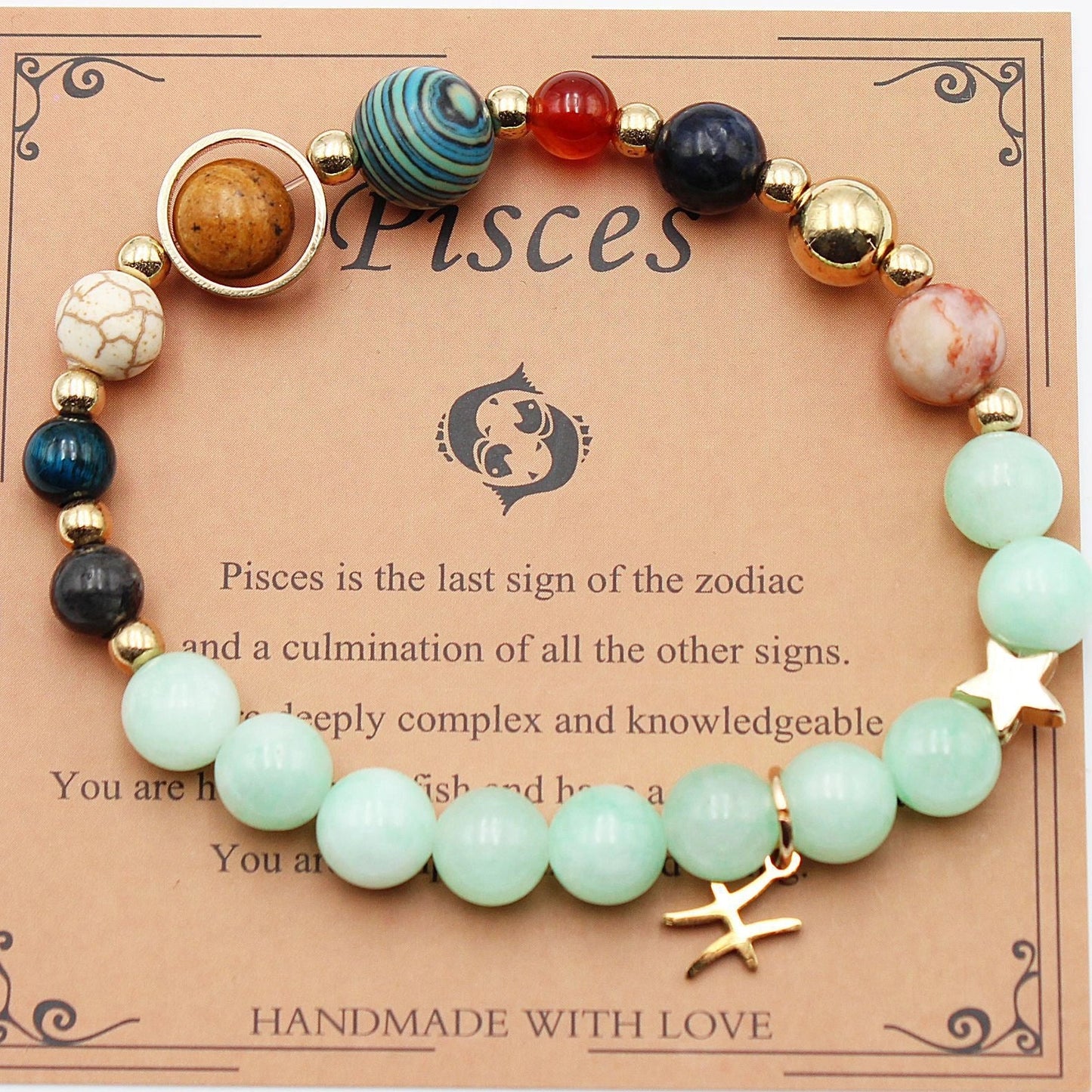 12 Constellation Morgan Stone Beaded Bracelet featuring detailed zodiac signs on 19mm beads