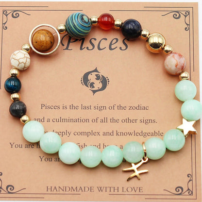 12 Constellation Morgan Stone Beaded Bracelet featuring detailed zodiac signs on 19mm beads