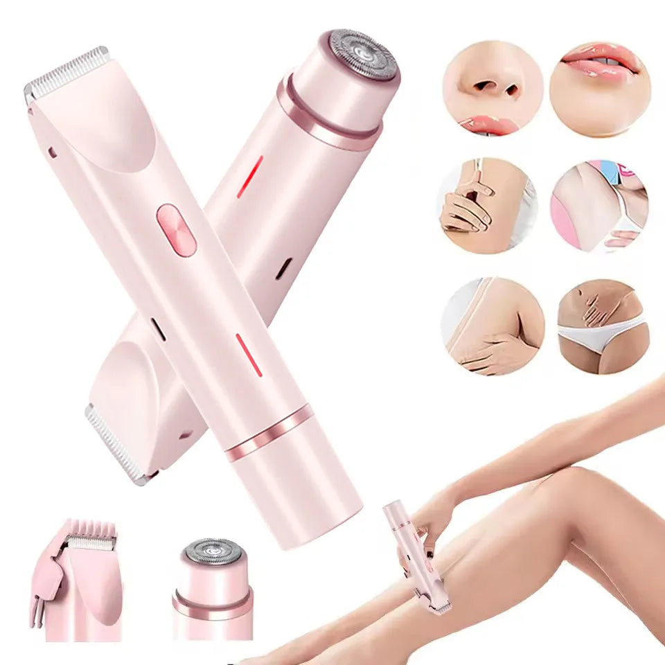 Pink 2-in-1 women's electric body hair shaver and trimmer for private pubic hair grooming