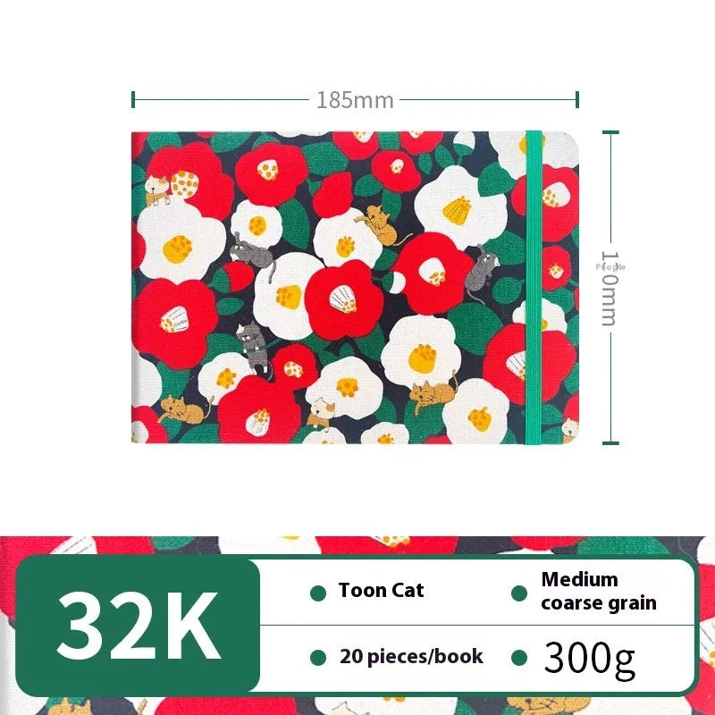 Feiluniao watercolour notebook with fabric cover, 185mm length, open to show paper for painting.