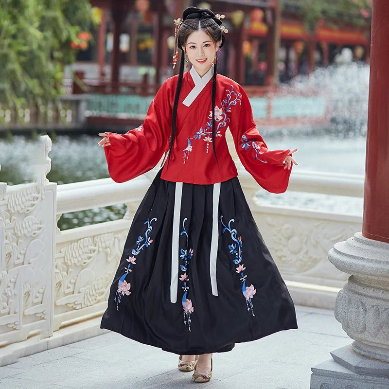Authentic Hanfu Traditional Costume Set in vibrant colors, showcasing traditional Chinese fashion.