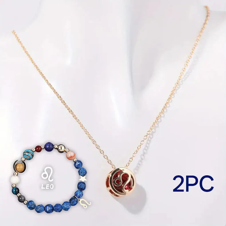 A natural stone beaded necklace and matching adjustable bracelet laid flat.