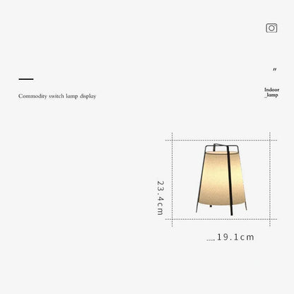 Japanese wabi-sabi floor lamp with cloth shade, iron frame, LED light source and push-button switch