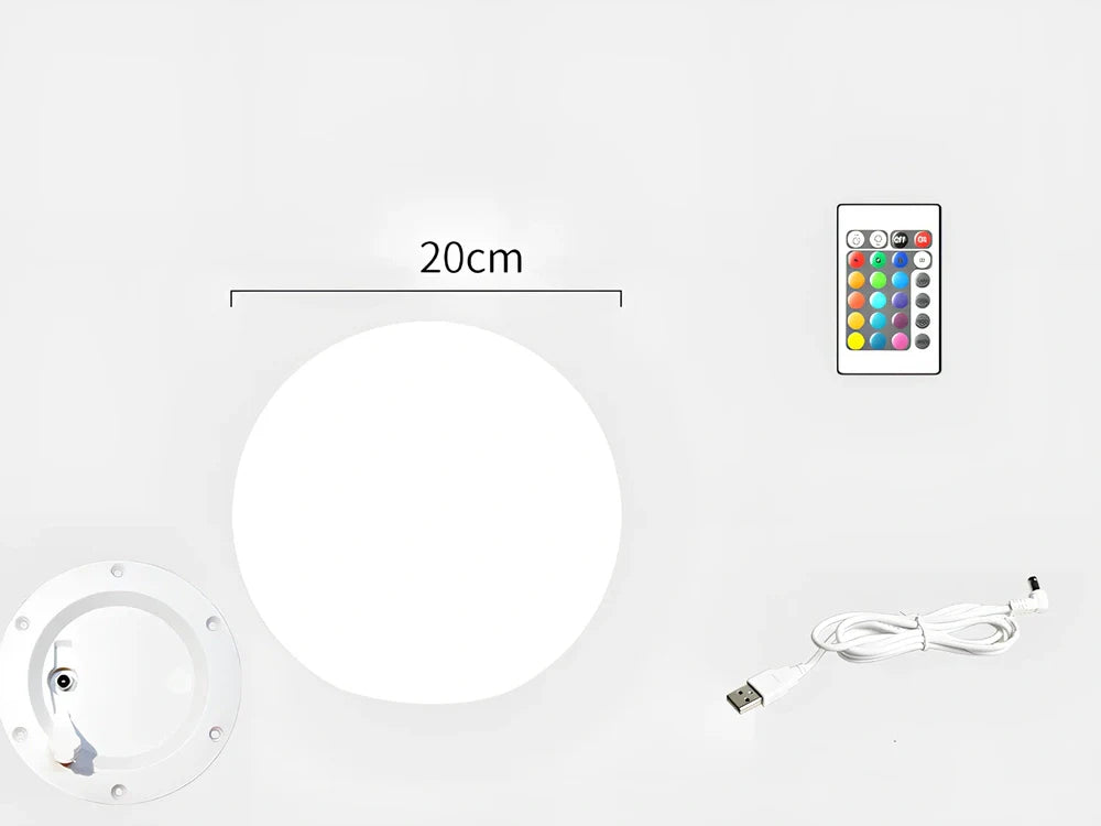 White spherical LED luminous ball light with remote control for outdoor garden and pool illumination