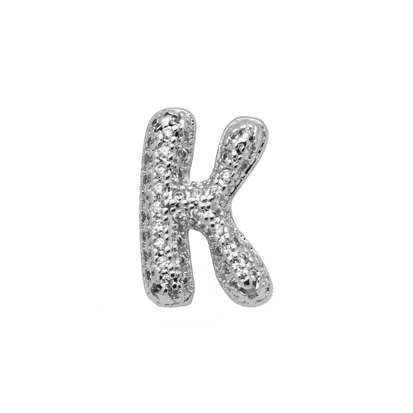 Retro style copper bracelet with English letter charm featuring micro inlaid zirconium stones in gold plating