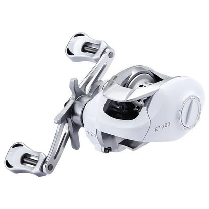 Small white bait casting fishing reel with drip wheel mechanism