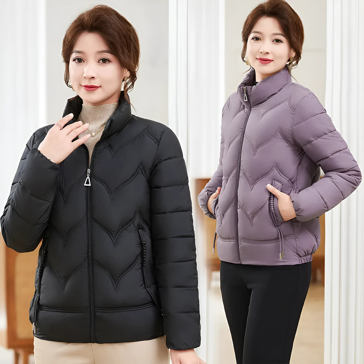 Women's long sleeve cotton coat with stand collar in solid colour, loose fit, sizes XXL to 6XL