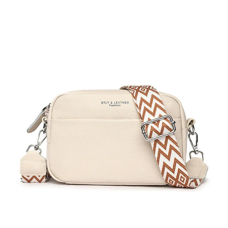 Fashionable crossbody bag with stylish rhombus embroidered shoulder strap in various color options