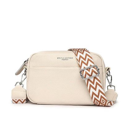 Fashionable crossbody bag with stylish rhombus embroidered shoulder strap in various color options