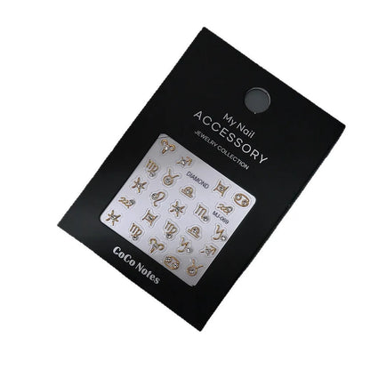 Constellation embossed nail sticker in MJ069 Gilding and MJ069 Hot Silver, ultra-thin seamless adhesive design for nail art.