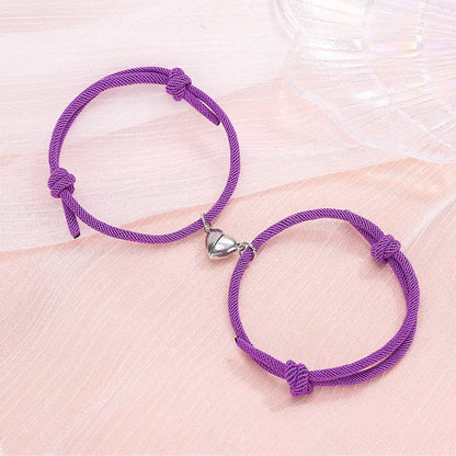 Fashionable magnetic couple bracelets with heart-shaped charms in various color options