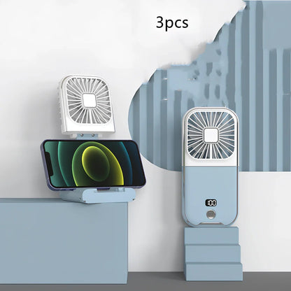 F30Pro folding portable handheld fan in white with digital display, 169x81x20mm size, USB charging, plastic blades for cooling