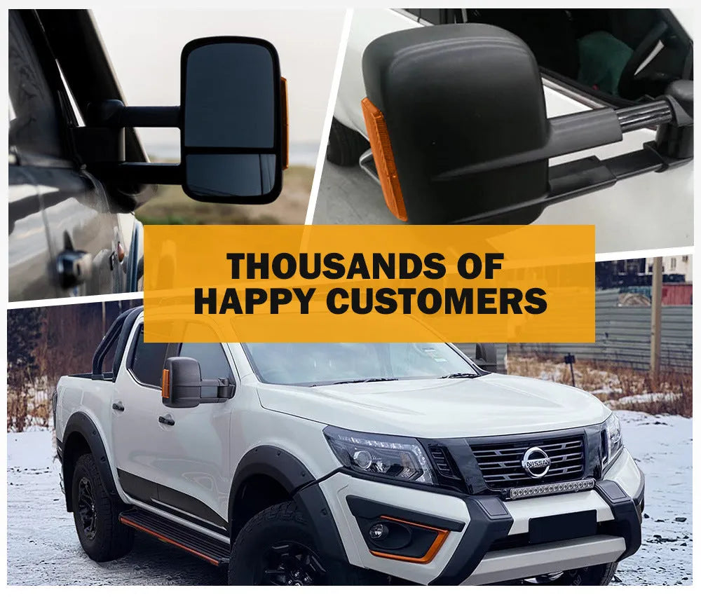 Black electric exterior rear vision mirror for Nissan NP300 D23.