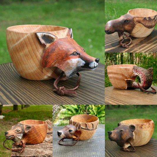 Handcrafted Scandinavian Kuksa Wooden Mug with Unique Wood Grain Designs for Outdoor Adventures
