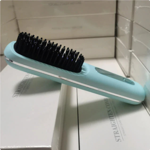 Wireless Hair Straightener Brush with fast heating, portable design, and USB charging