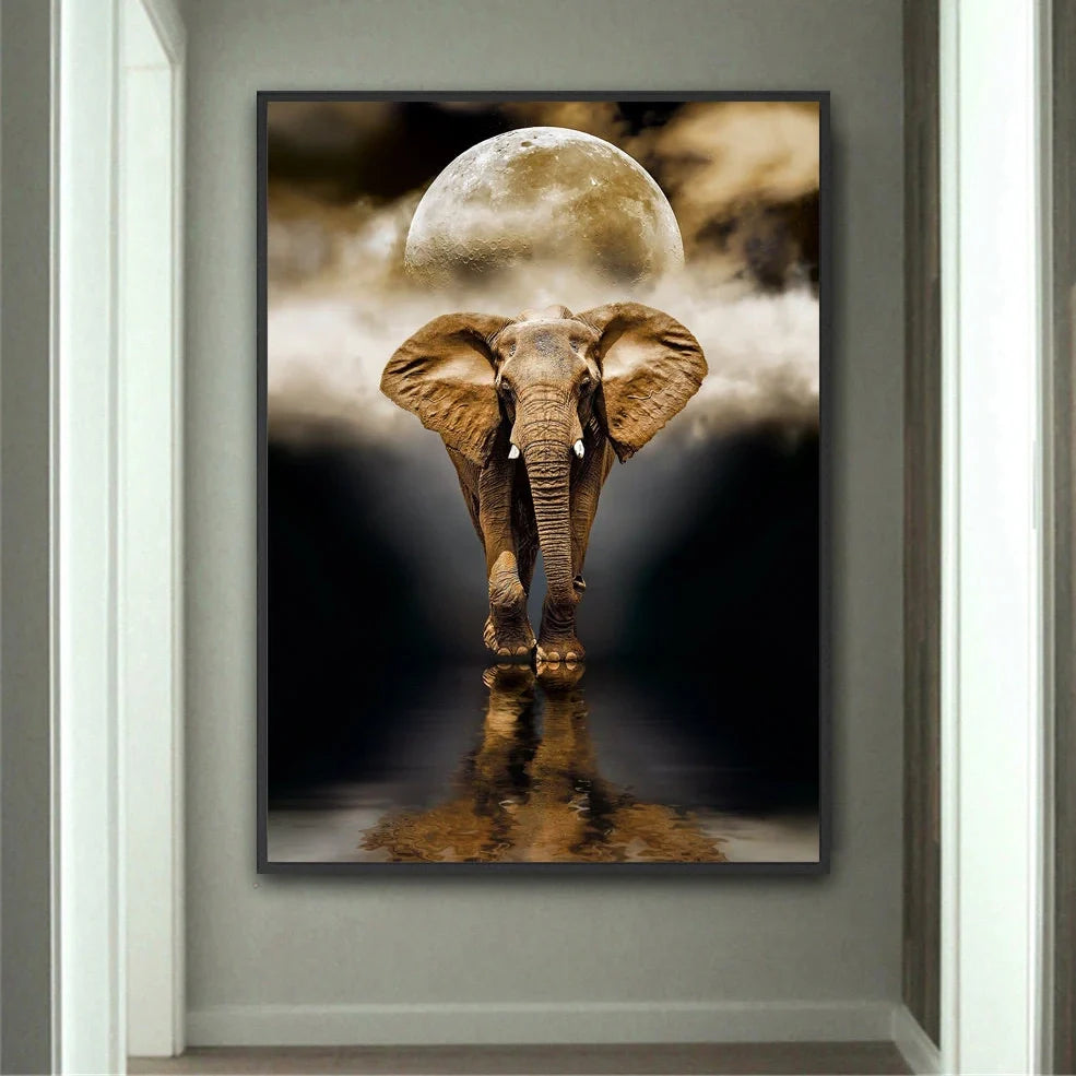 Frameless black elephant oil canvas painting rectangle 50x70cm for living room wall decor