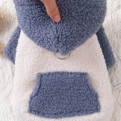 Pet hooded cotton-padded winter coat in blue or brown colour for dogs and cats