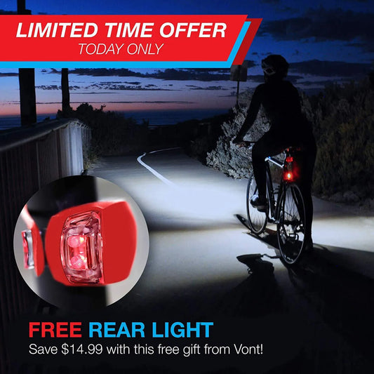 Bicycle headlights and taillights set with mounting bracket on a bike